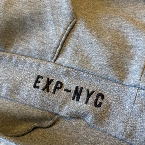Express Gray Black Raglan Sweatshirt Large Cotton Blend Kangaroo Pocket - Picture 9 of 9